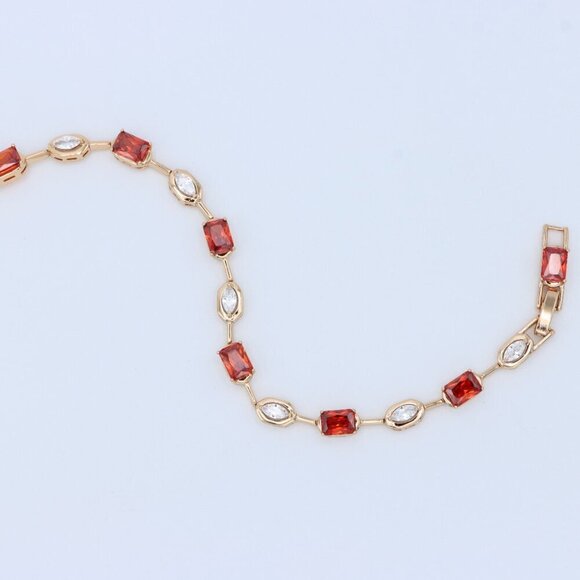 Elegant Rose Gold Bracelet with Red and White Zircon Stones, XPBL0726 - Picture 2 of 12